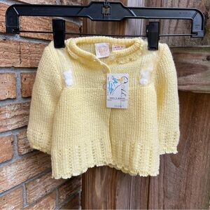 Vintage Bebe Soft Butter Yellow Knit Baby Sweater Easter Bunny